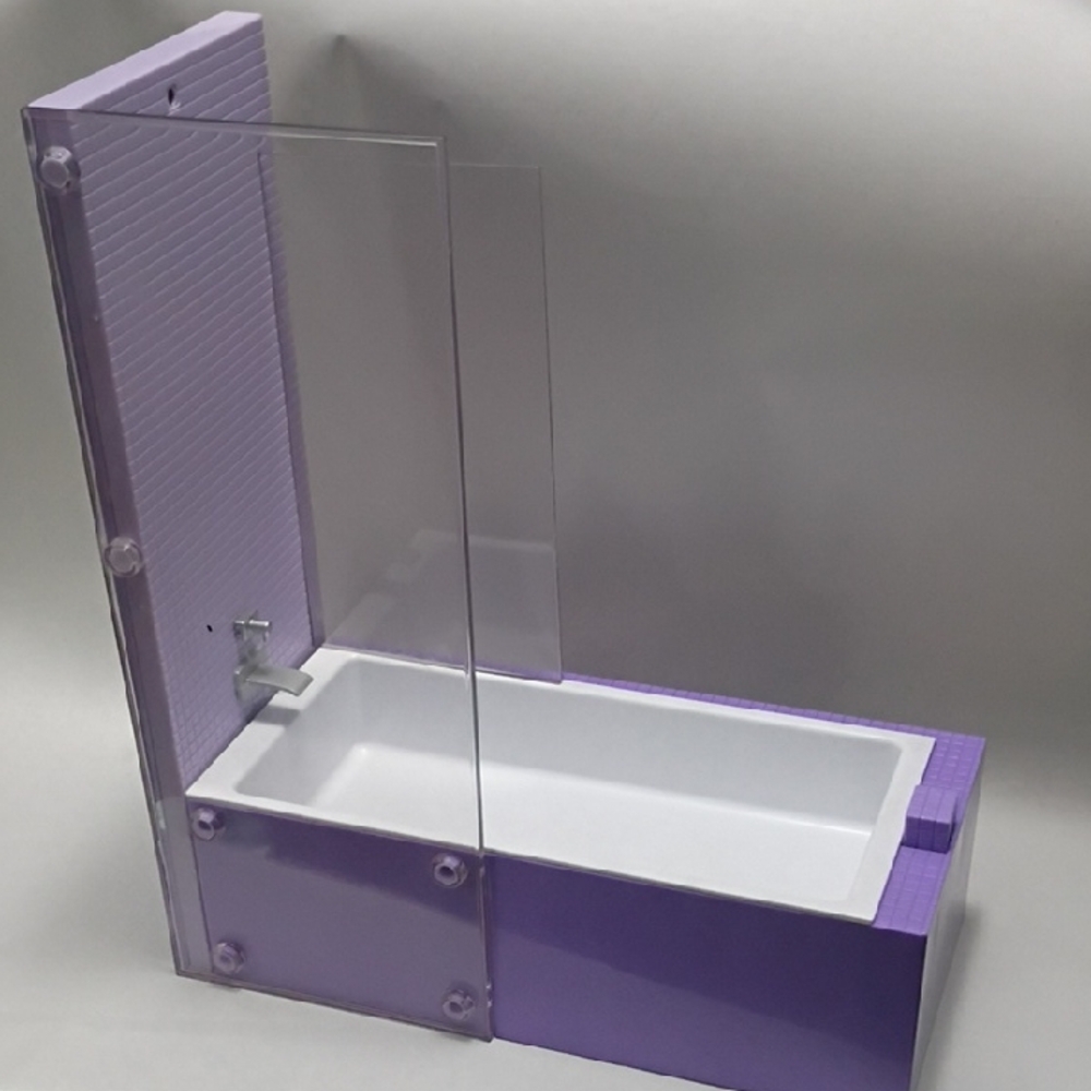 Barbie Size Modern Purple Bathtub Shower W/ Clear Glass Panel
